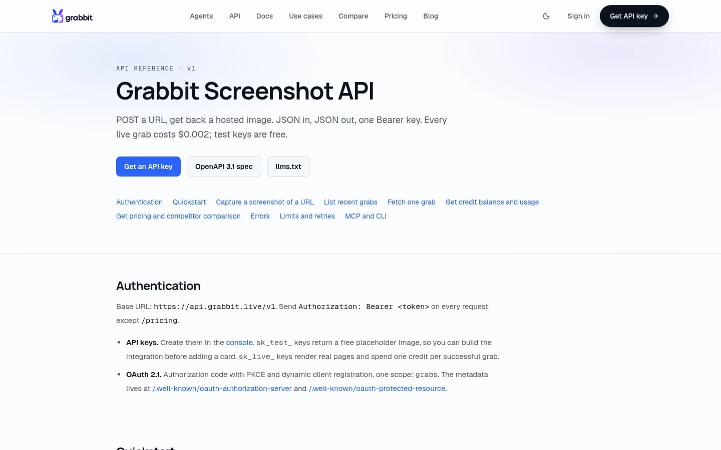 Production Grabbit result showing the Grabbit API reference