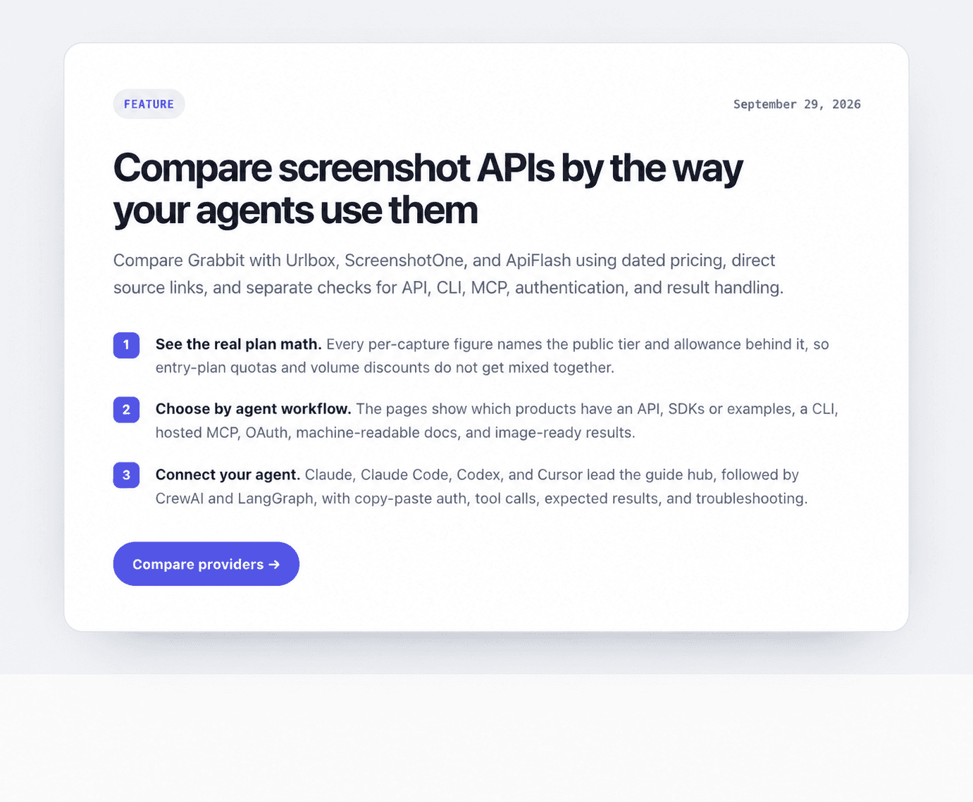 Comparison and agent guide release showing the provider decision pages