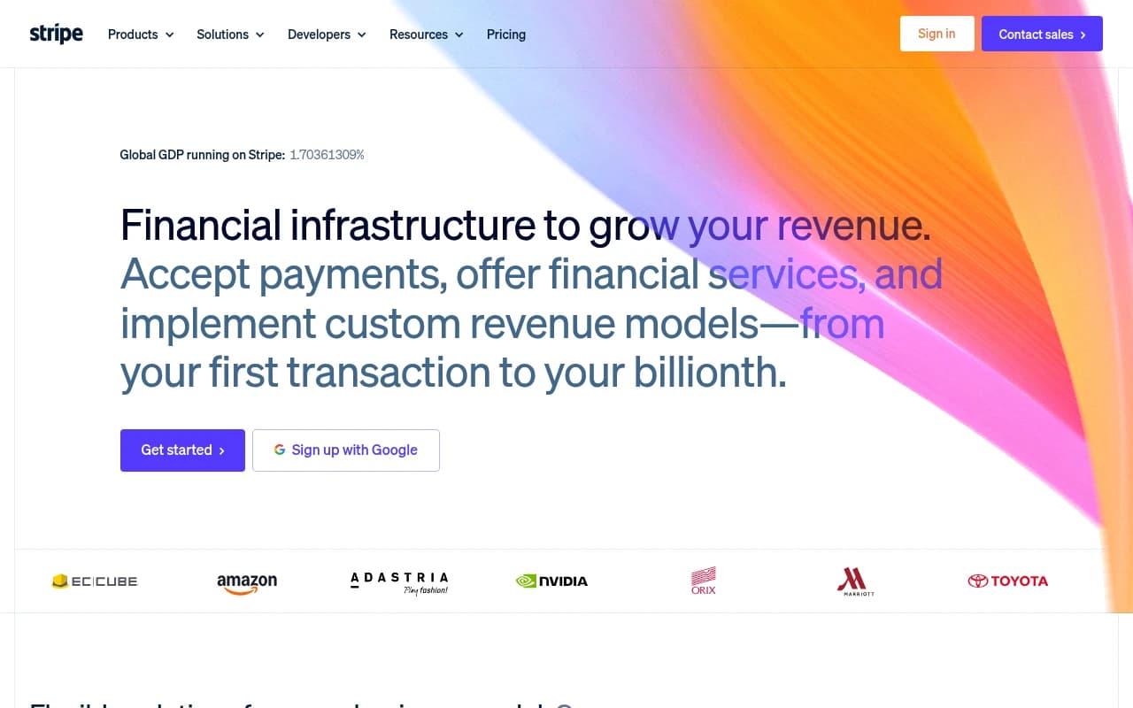 Screenshot of stripe.com returned from the Grabbit API