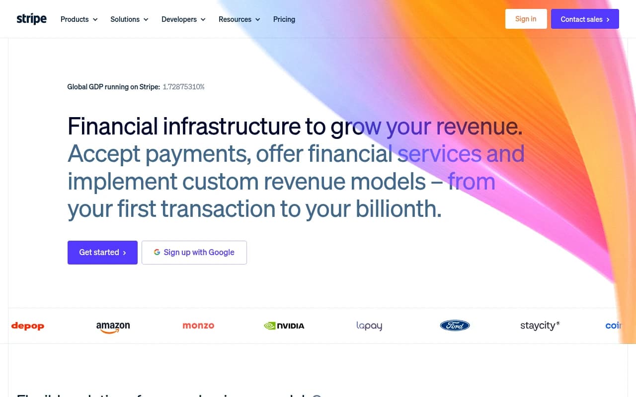 Screenshot of stripe.com returned from the Grabbit API