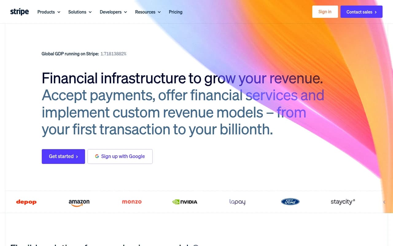 Screenshot of stripe.com returned from the Grabbit API